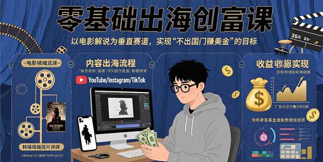 零基础出海创富课：以电影解说为垂直赛道，实现不出国门赚美金的目标-情久项目网