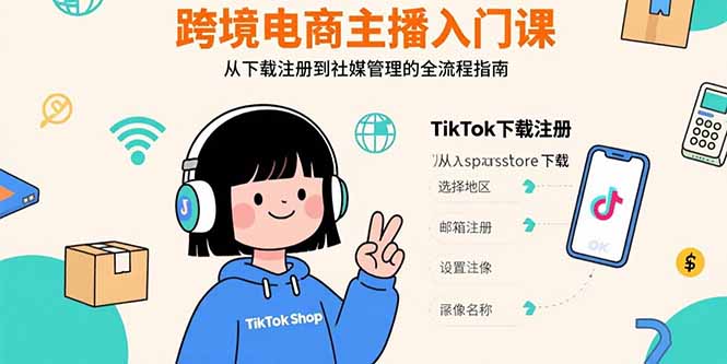 跨境电商主播入门课，TikTok下载注册，支付工具配置，社媒账号管理全流程-情久项目网