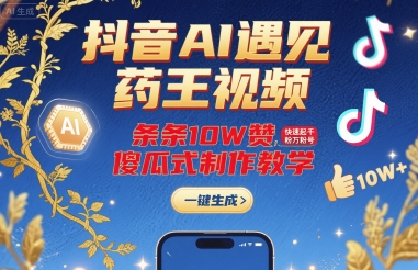 抖音AI遇见药王视频，条条10W赞，快速起千粉万粉号，傻瓜式制作教学-情久项目网
