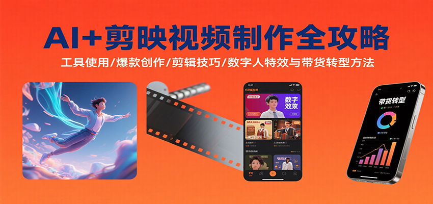 AI+剪映视频制作全攻略：工具使用/爆款创作/剪辑技巧/数字人特效与带货转型方法-情久项目网