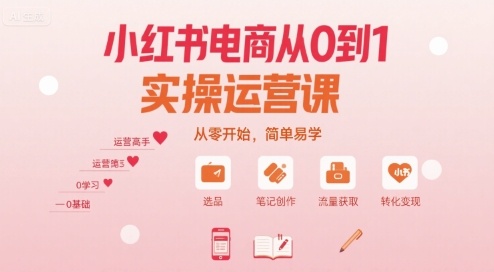 小红书电商从0到1实操运营课，从零开始，简单易学-情久项目网