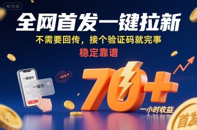 全网首发一键拉新项目，不需要回传，接个验证码就完事，稳定靠谱，一小时收益70+【揭秘】-情久项目网