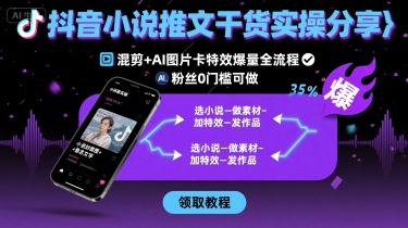 抖音小说推文干货实操分享，混剪+AI图片卡特效爆量全流程，0粉丝0门槛可做-情久项目网