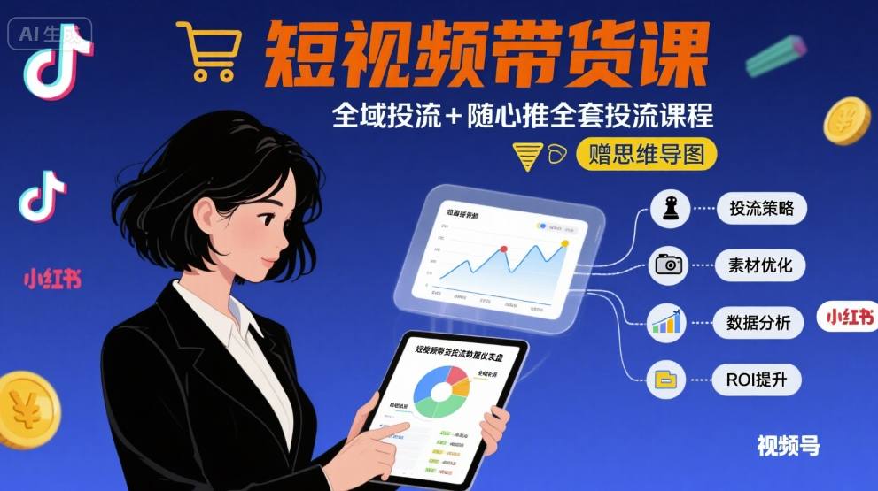 最新短视频带货课，全域投流+随心推全套投流课程+思维导图-情久项目网