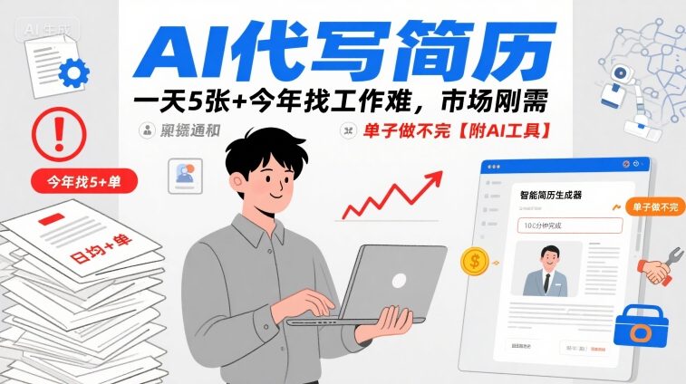 AI代写简历，一天5张+今年找工作难，市场刚需，单子做不完【附AI工具】-情久项目网