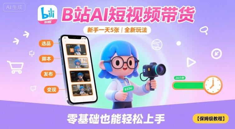 B站AI短视频带货，新手一天5张，全新玩法【保姆级教程】-情久项目网
