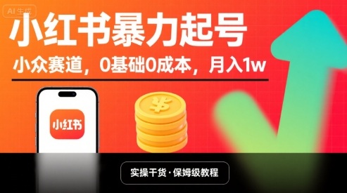 小红书暴力起号，小众赛道，0基础0成本，月入1w-情久项目网