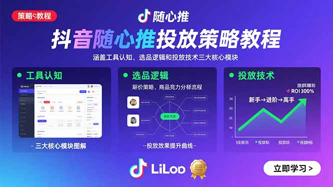 抖音随心推投放策略教程：涵盖工具认知、选品逻辑和投放技术三大核心模块-情久项目网