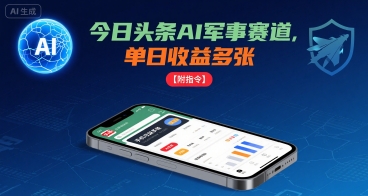 今日头条AI军事赛道，单日收益多张 ，手机可做【附指令】-情久项目网