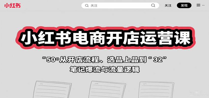 小红书电商开店运营课：从开店流程、选品上品到笔记爆流与流量逻辑-情久项目网