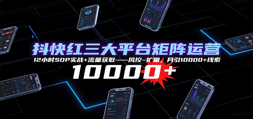 抖快红三大平台矩阵运营，12小时SOP实战+流量获取-风控-扩量，月引10000+线索-情久项目网