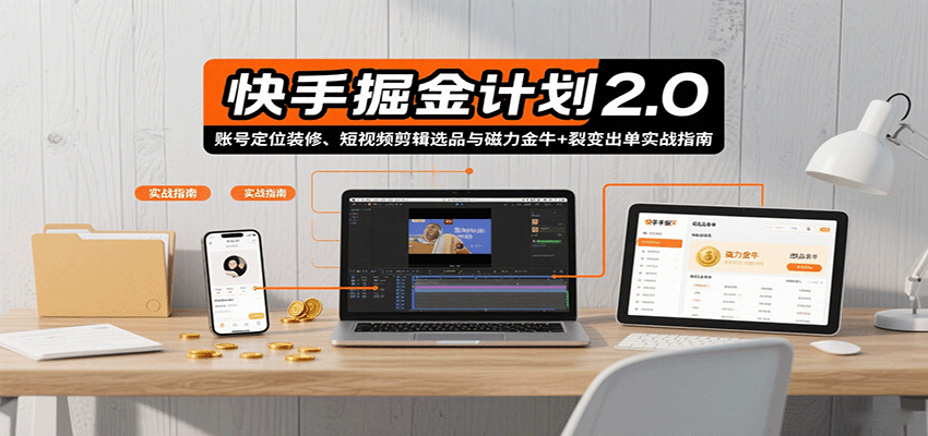 快手掘金计划2.0，账号定位装修、短视频剪辑选品与磁力金牛+裂变出单实战指南-情久项目网