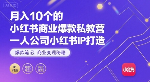 月入10个的小红书商业爆款私教营，一人公司小红书IP打造，爆款笔记，商业变现秘籍-情久项目网