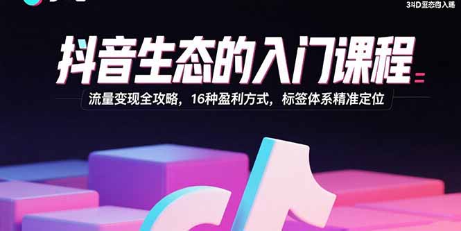 抖音生态的入门课程：流量变现全攻略，16种盈利方式，标签体系精准定位-情久项目网