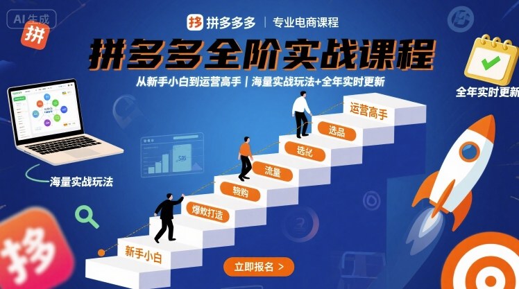 拼多多全阶实战课程，从新手小白到运营高手，海量实战玩法+全年实时更新【2025年9月更新】-情久项目网