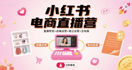 小红书电商直播营，直播带货+店铺运营+笔记运营=全电商-情久项目网