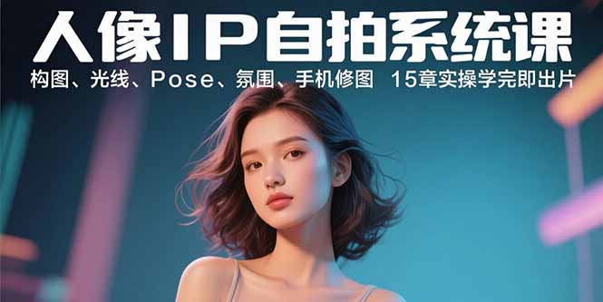 人像IP自拍系统课：构图、光线、Pose、氛围、手机修图 15章实操学完即出片-情久项目网
