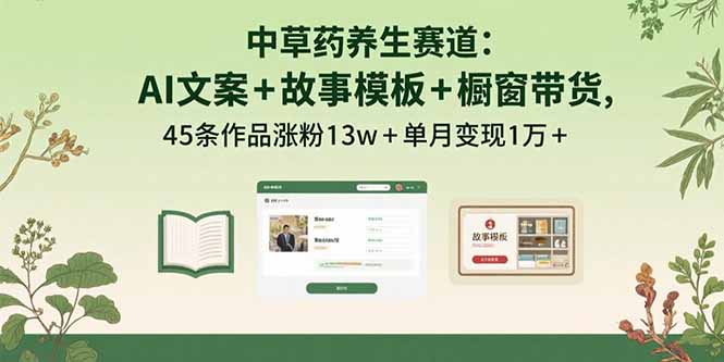 中草药养生赛道：AI文案+故事模板+橱带货，45条作品涨粉13w+单月变现1万+-情久项目网