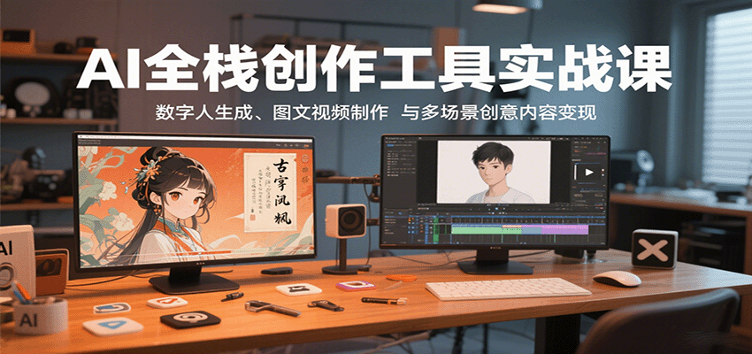 AI全栈创作工具实战课：数字人生成、图文视频制作与多场景创意内容变现-情久项目网