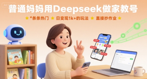 普通妈妈用Deepseek做家教号，条条热门，日变现1k+的玩法，直接抄作业-情久项目网