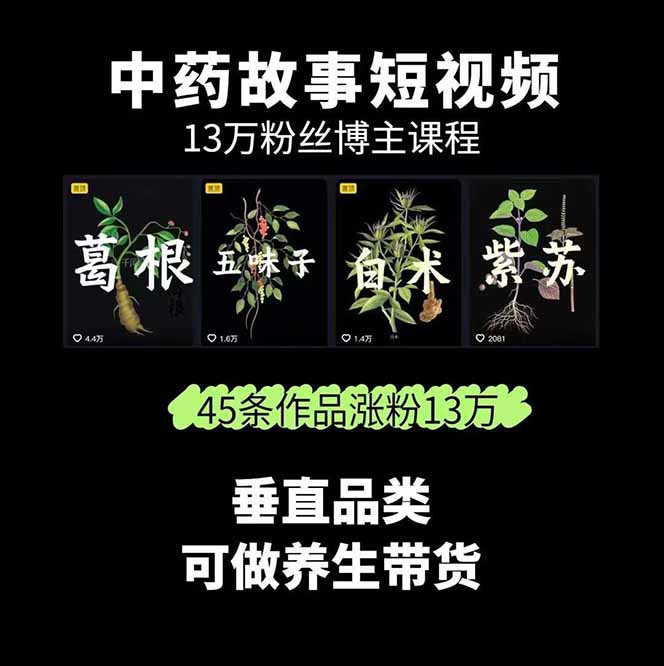 图片[1]-中草药养生赛道：AI文案+故事模板+橱带货，45条作品涨粉13w+单月变现1万+-情久项目网