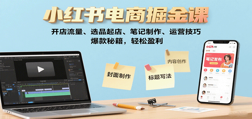 小红书电商掘金课：开店流量、选品起店、笔记制作、运营技巧，爆款秘籍，轻松盈利-情久项目网