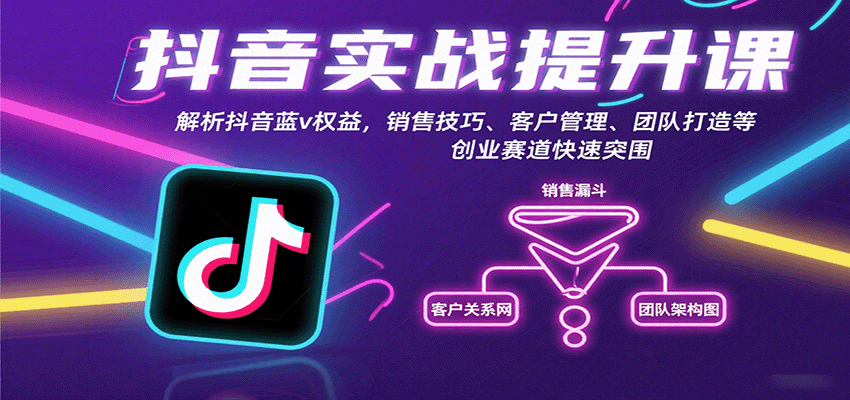 抖音实战提升课：解析抖音蓝v权益，销售技巧、客户管理、团队打造等创业赛道快速突围-情久项目网