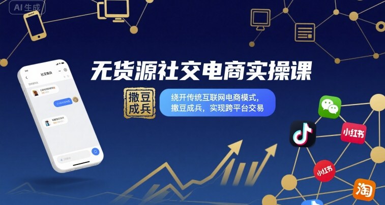 无货源社交电商实操课，绕开传统互联网电商模式，撒豆成兵，实现跨平台交易-情久项目网