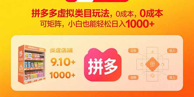 拼多多虚拟类目玩法，0成本，可矩阵，小白也能轻松日入1000+-情久项目网