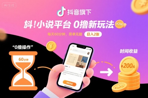 抖音旗下小说平台0撸新玩法，每天挂G60分钟，简单无脑，日入2张【揭秘】-情久项目网