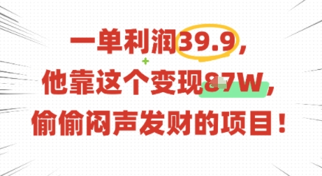 一单利润39.9，有人靠这个变现几十个，偷偷闷声发财的项目-情久项目网