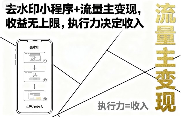 去水印小程序+流量主变现，收益无上限，执行力决定收入-情久项目网
