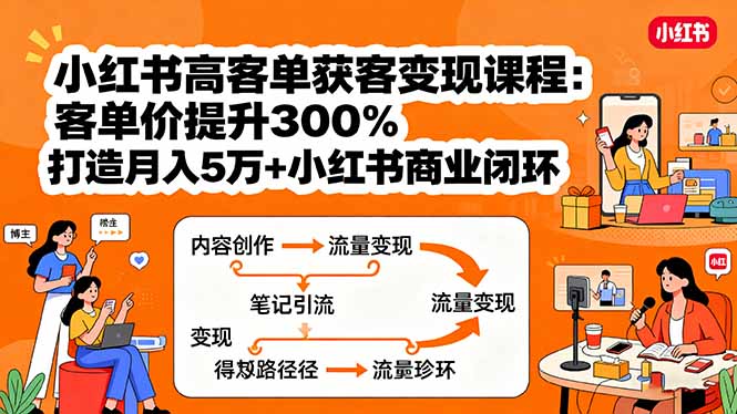 小红书高客单获客变现课程：客单价提升300%，打造月入10万+小红书商业闭环-情久项目网