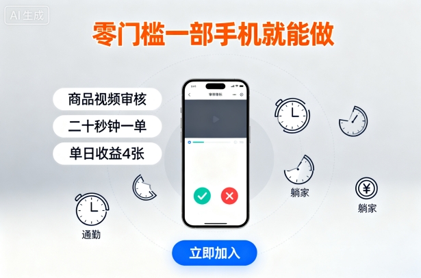 零门槛一部手机就能做，商品视频审核，通勤躺家碎片时间都能做，二十秒钟一单，单日收益4张【揭秘】-情久项目网