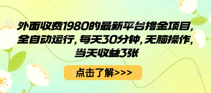 外面收费1980的最新平台撸金项目，全自动运行，每天30分钟，无脑操作，当天收益3张【揭秘】-情久项目网