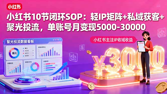 小红书10节闭环SOP：轻IP矩阵+私域获客+聚光投流，单账号月变现5000-30000-情久项目网