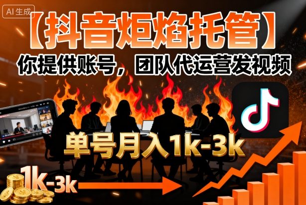 【抖音炬焰托管】你提供账号，团队代运营发视频，单号月入1k+【揭秘】-情久项目网