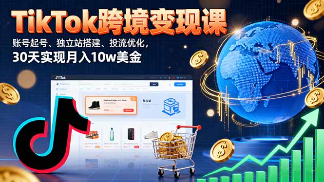 TikTok跨境变现课：账号起号、独立站搭建、投流优化，30天实现月入10w美金-情久项目网