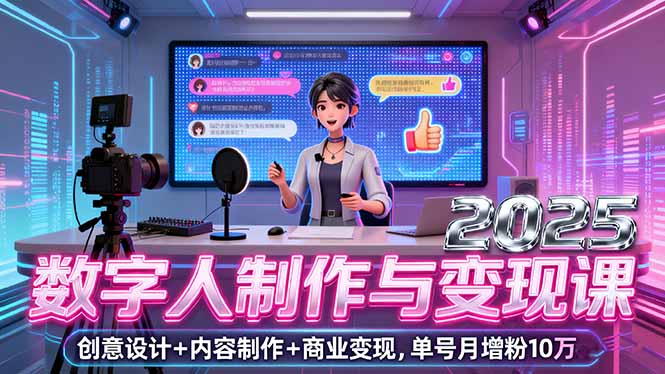 2025数字人制作与变现课，创意设计+内容制作+商业变现，单号月增粉10万+-情久项目网
