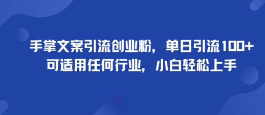 手掌文案引流创业粉，单日引流100+，可适用任何行业，小白轻松上手-情久项目网