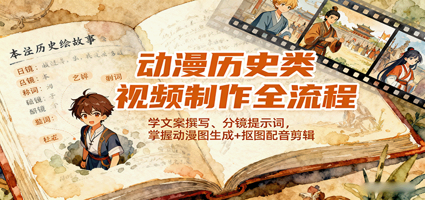 动漫历史类视频制作全流程，学文案撰写、分镜提示词，掌握动漫图生成+抠图配音剪辑-情久项目网