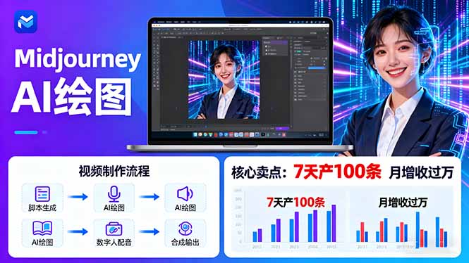 AI绘图照片开口说话视频制作：Midjourney+数字人，7天产100条月增收过万-情久项目网