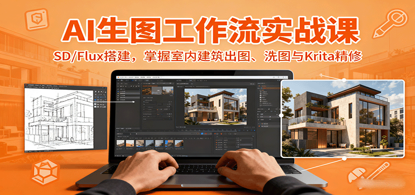 AI生图工作流实战课：SD/Flux搭建，掌握室内建筑出图、洗图与Krita精修-情久项目网