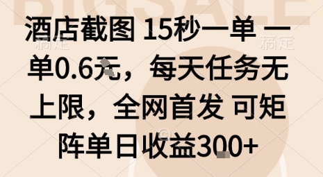 酒店截图15秒一单，一单0.6米，每天任务无上限，全网首发可矩阵单日收益3张【揭秘】-情久项目网