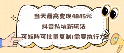 当天最高变现1k+，抖音私域新玩法，可矩阵可批量复制-情久项目网