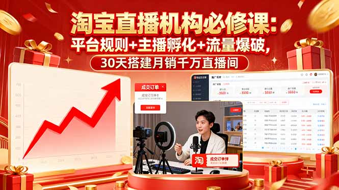 淘宝直播机构必修课：平台规则/主播孵化/流量爆破,30天搭建月销千万直播间-情久项目网