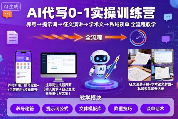 AI代写0-1实操训练营，从养号、提示词、征文演讲、学术文，到私域谈单的全流程教学-情久项目网