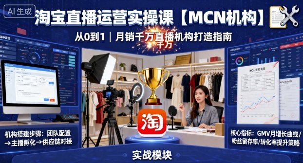 淘宝直播运营实操课【MCN机构】，从0到1做一家月销千W的直播机构-情久项目网
