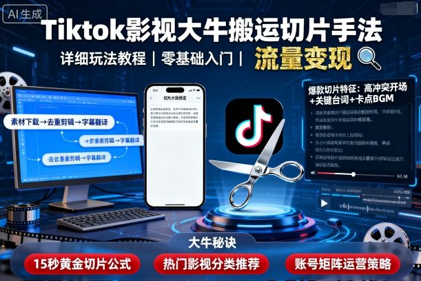 Tiktok影视大牛搬运切片手法，详细玩法教程-情久项目网