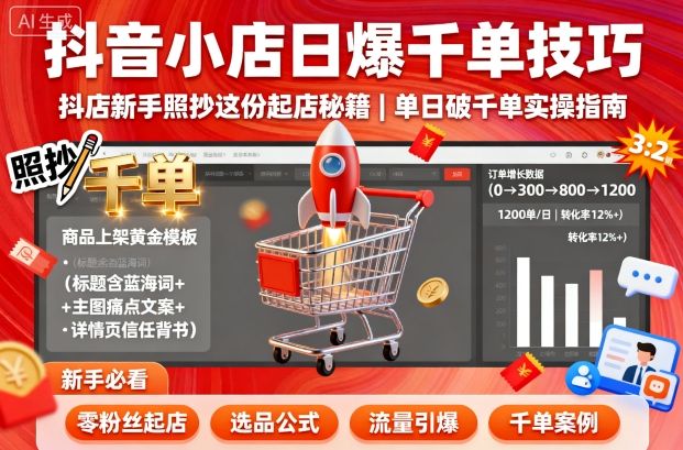 抖音小店日爆千单技巧，抖店新手照抄这份起店秘籍，单日破千单-情久项目网
